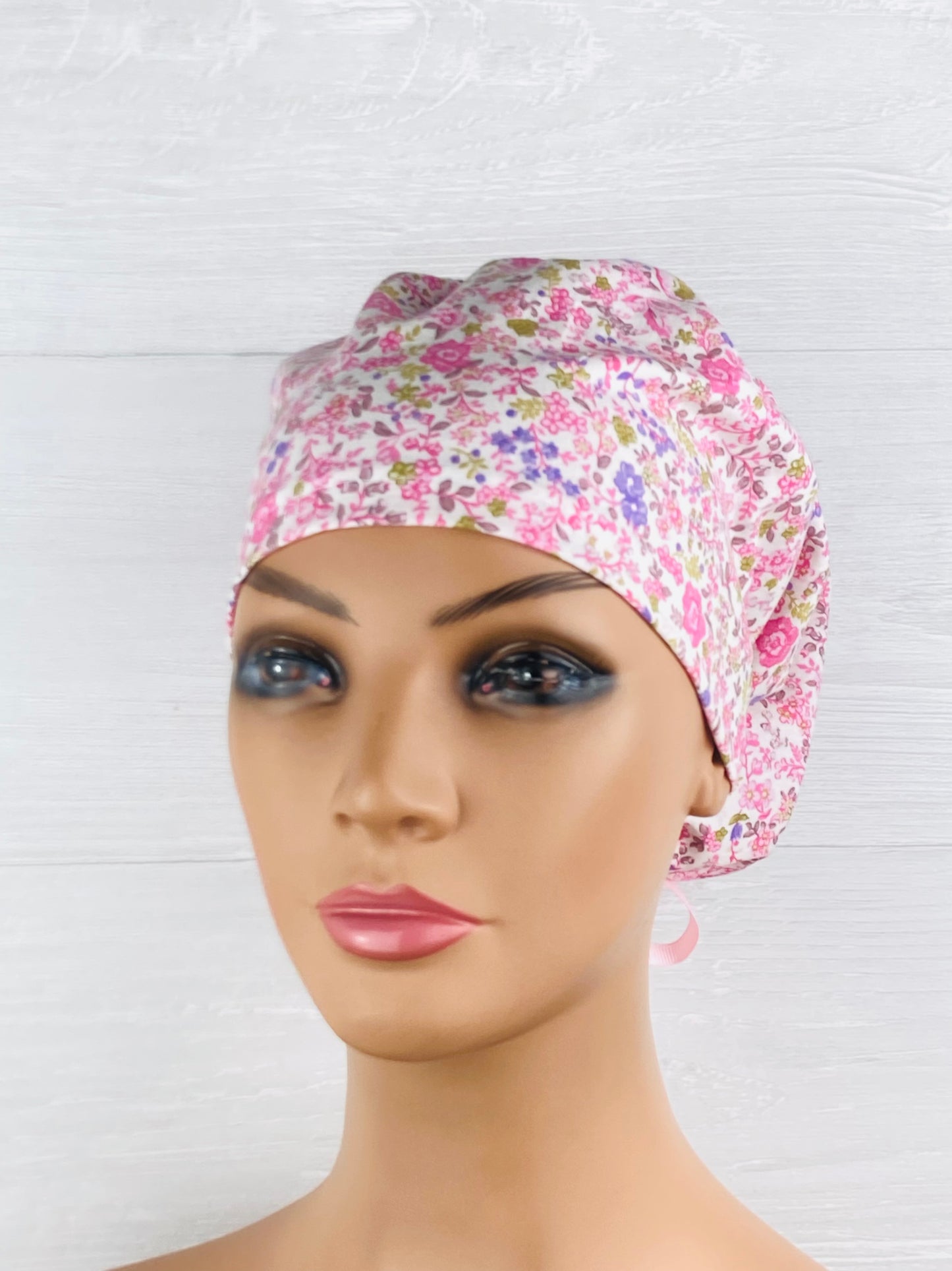 Dainty Pink and Purple Floral Women's Tieback Hat