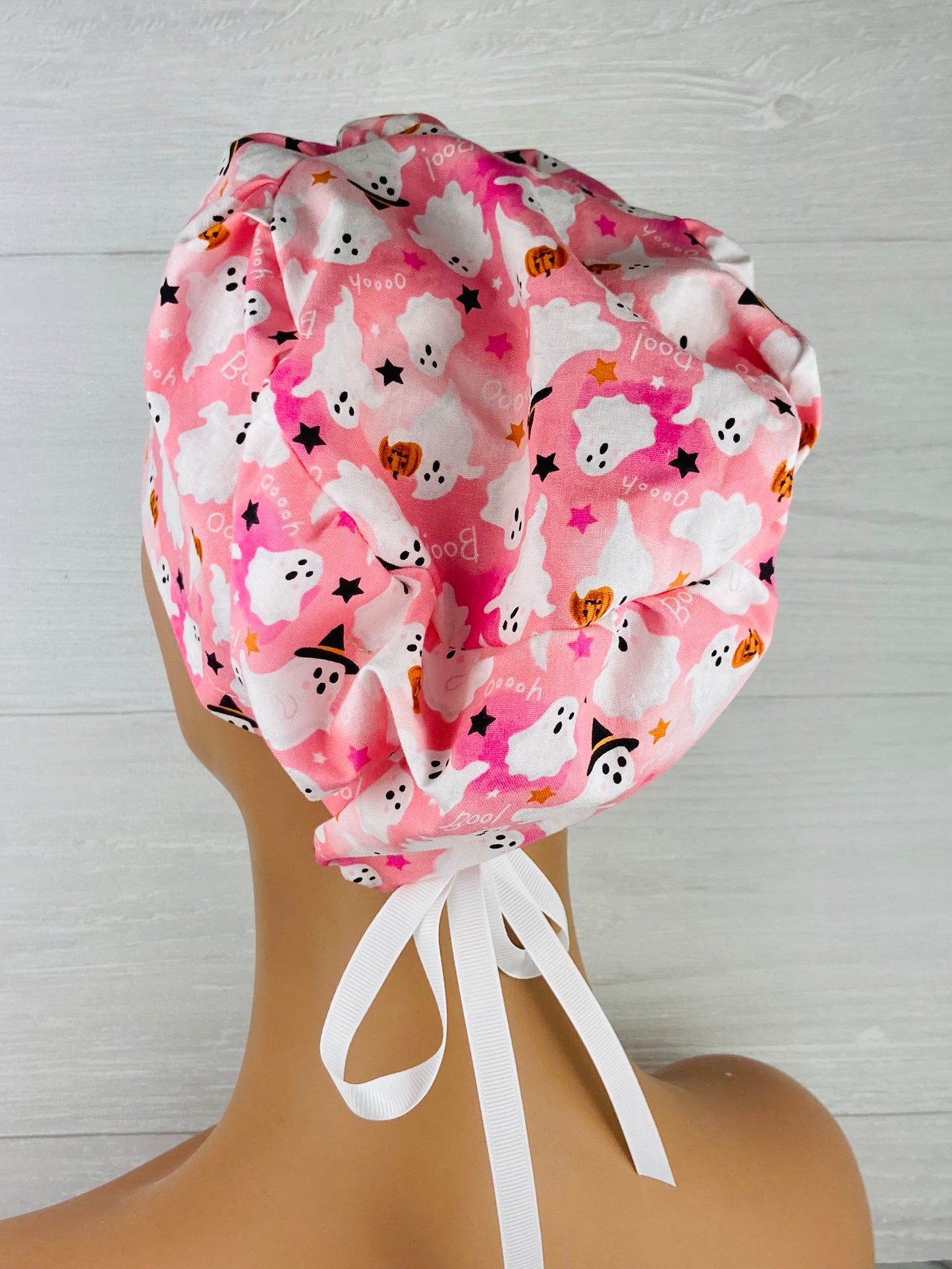 Halloween Ghosts and Stars on Pink Women’s Tieback Hat - Chic2Surgery