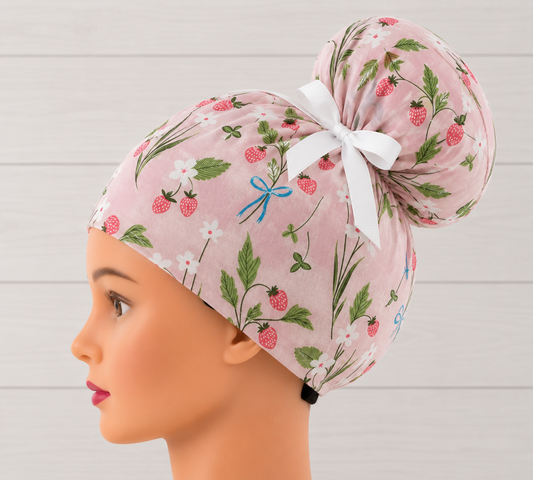Strawberries with Bows High Bun Scrub Cap - Chic2Surgery