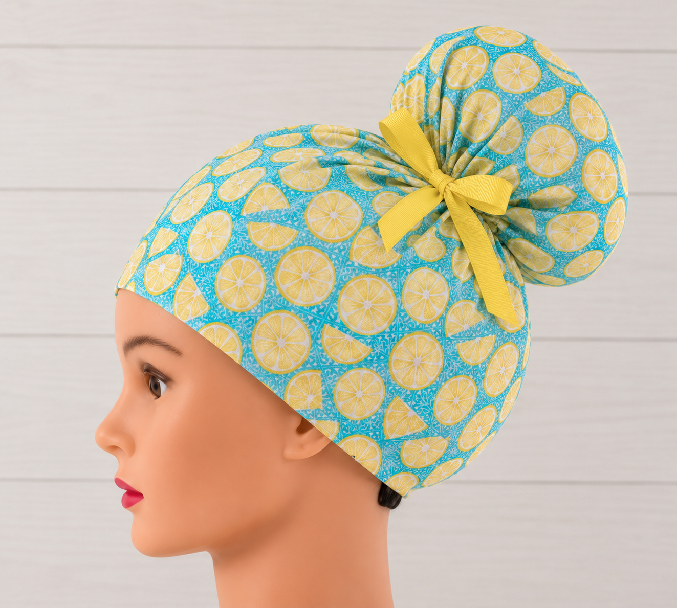Lemons on Aqua High Bun Scrub Cap - Chic2Surgery
