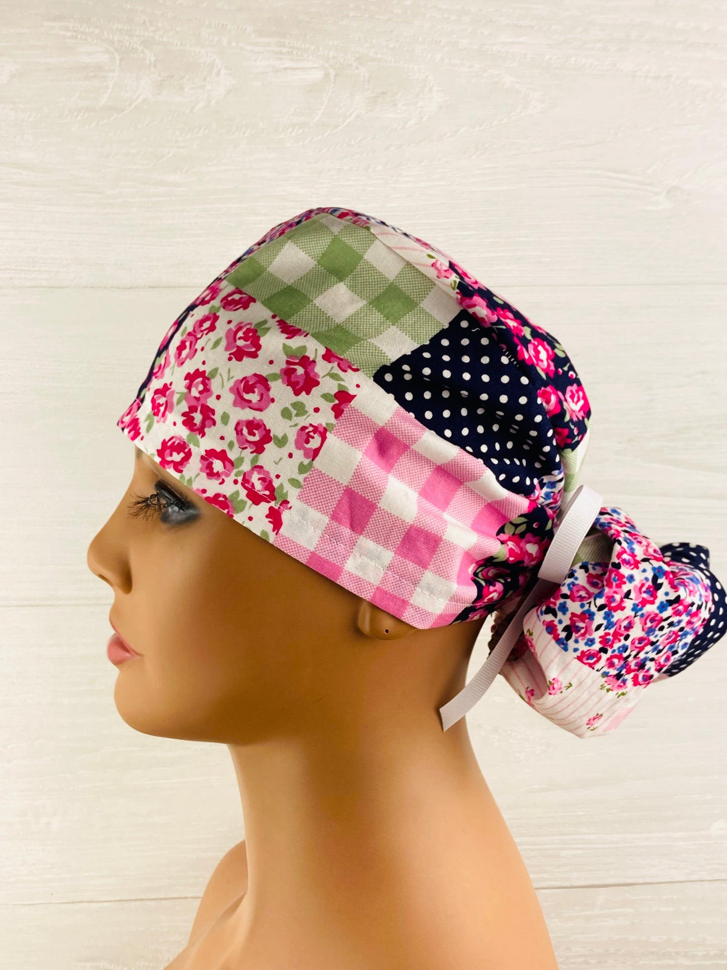 Purple Patchwork Floral Ponytail Hat