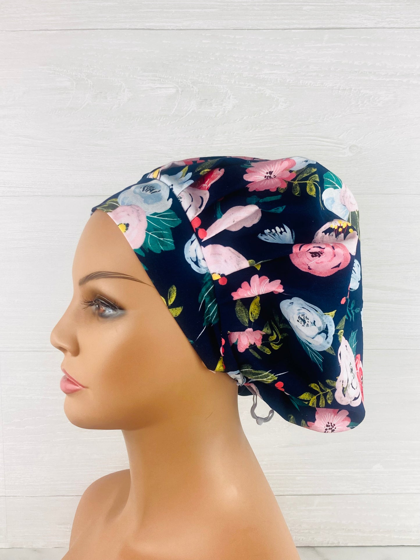 Navy Floral Scrub Cap