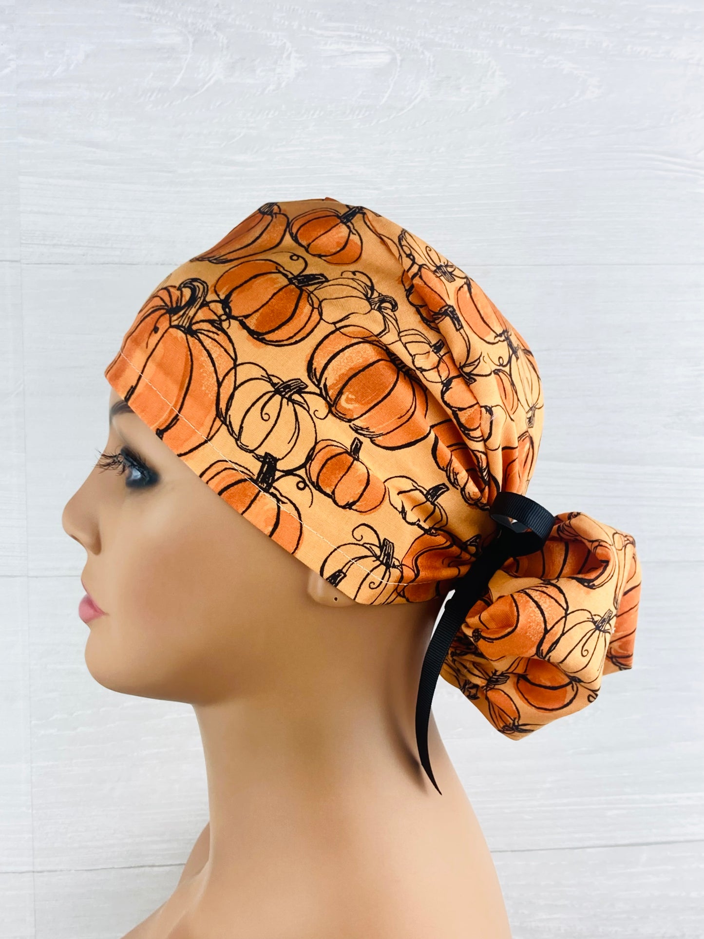 Sketched Pumpkins Ponytail Scrub Hat