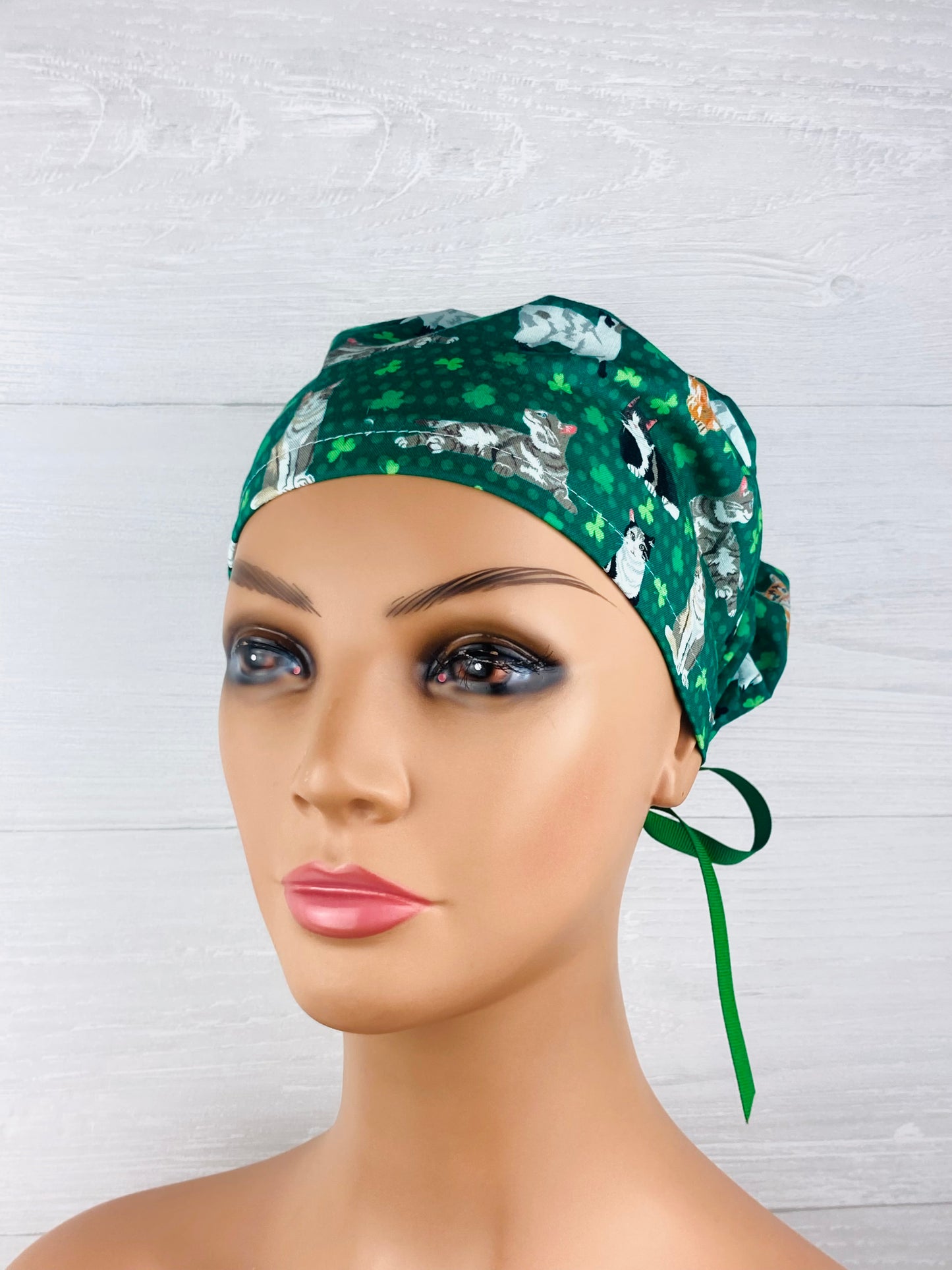 St Patricks's Day Cats and Clovers Women's Tieback Hat