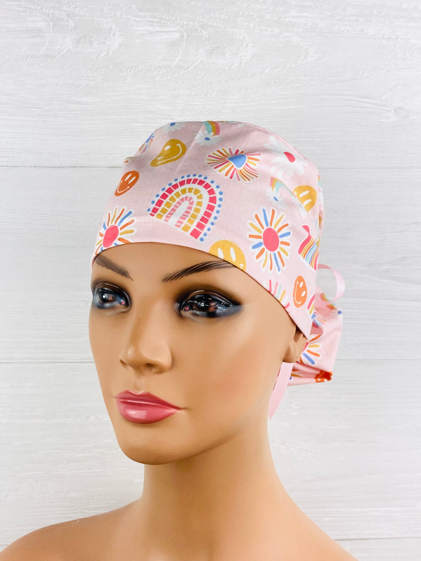 Retro Smiley Face Floral Ponytail Hat
