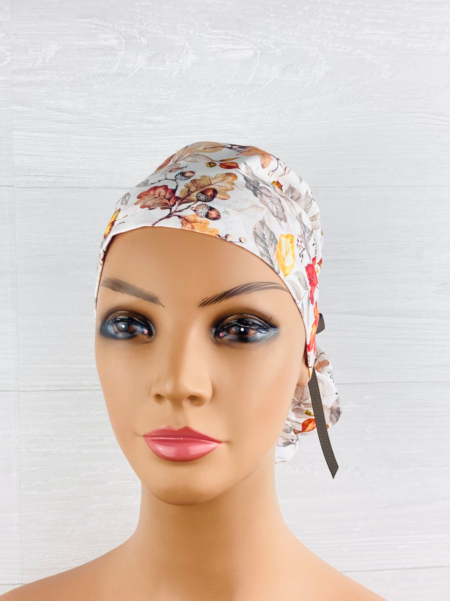 Autumn Leaves and Acorns Ponytail Scrub Hat