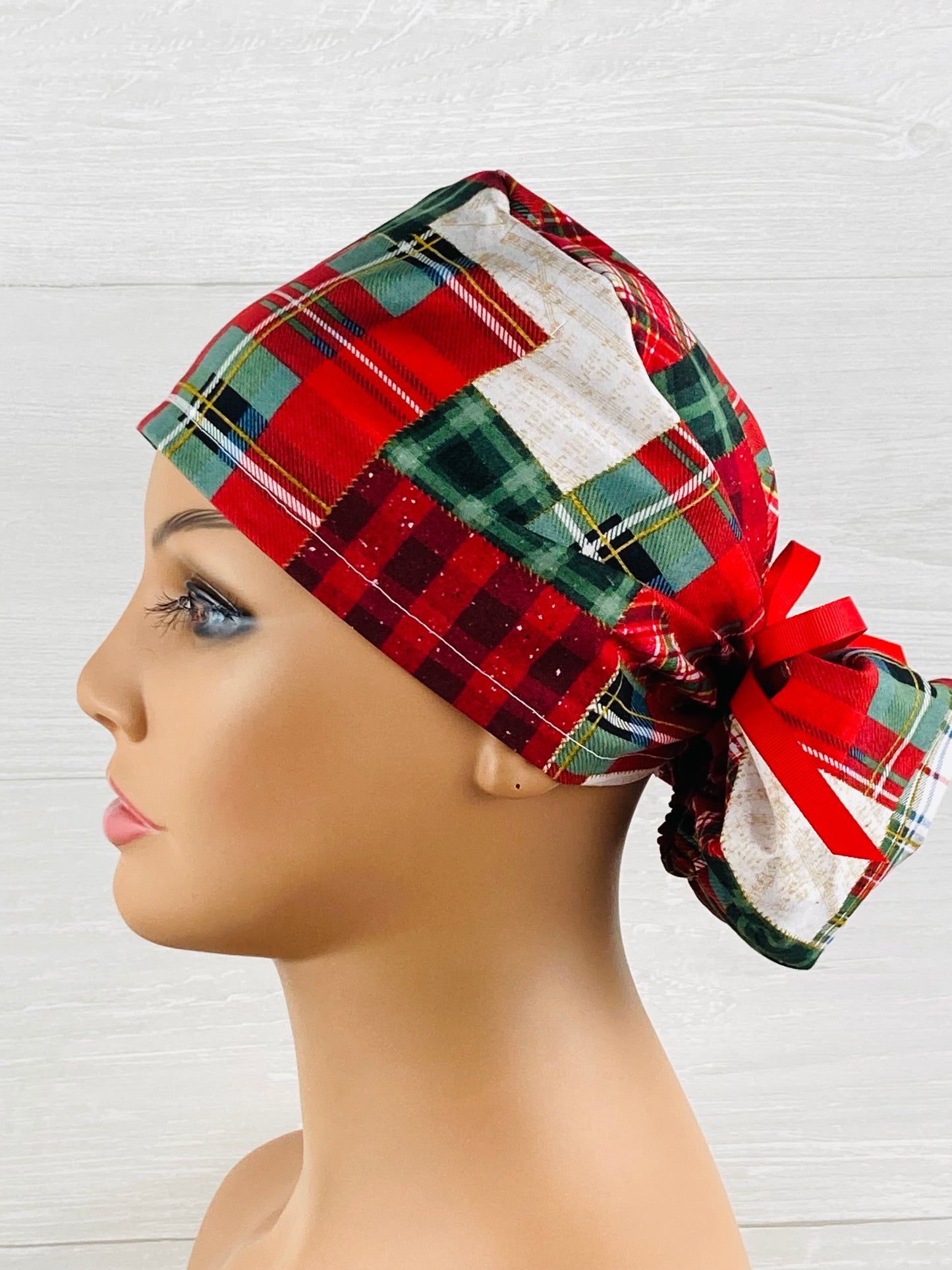 Christmas Patchwork Ponytail Hat