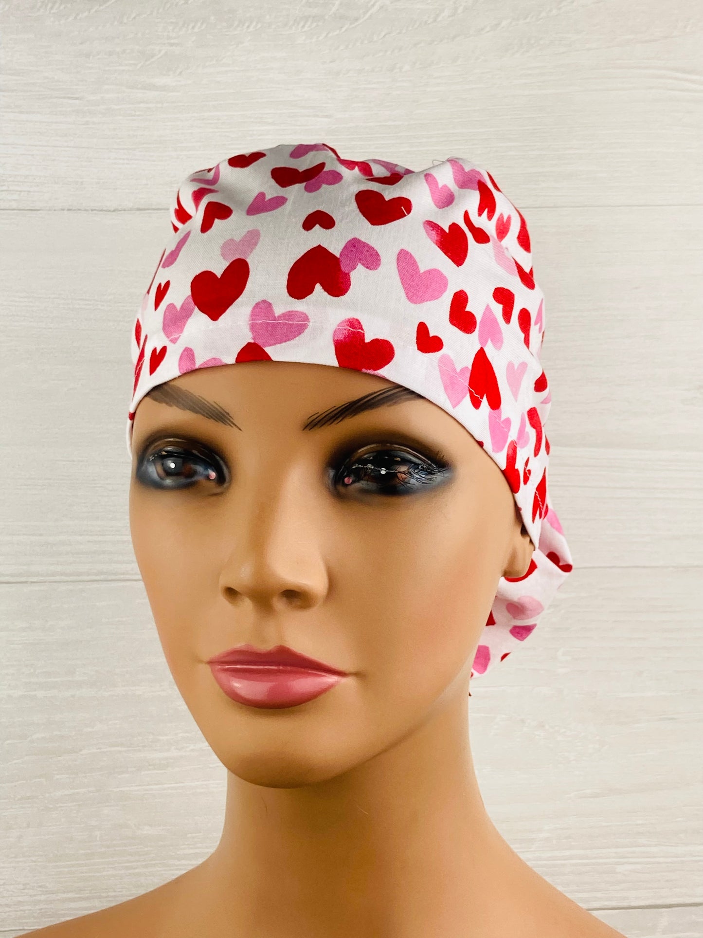 Red and Pink Hearts Ponytail Hat