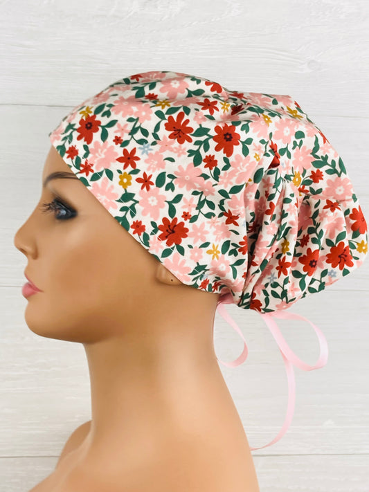 Cottage Floral Women's Tieback Hat handmade cotton scrub cap