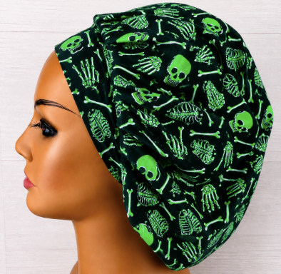Halloween Glow in the Dark Bones Bouffant Scrub Cap | Handmade Surgical Hat for Nurses