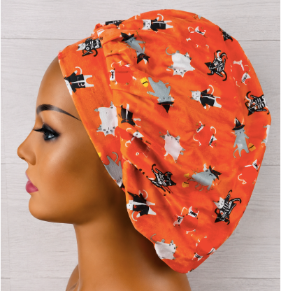 Halloween Kitties in Costume Bouffant Scrub Cap | Handmade Surgical Hat for Nurses
