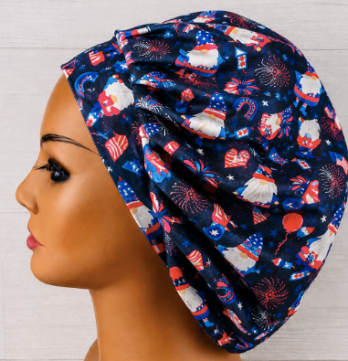 Patriotic July 4th Gnomes Bouffant Scrub Cap | Handmade Surgical Hat for Nurses