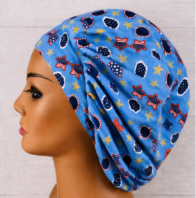 Patriotic July 4th Sunglasses Bouffant Scrub Cap | Handmade Surgical Hat for Nurses