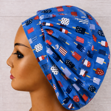 Patriotic July 4th Popsicles Bouffant Scrub Cap | Handmade Surgical Hat for Nurses