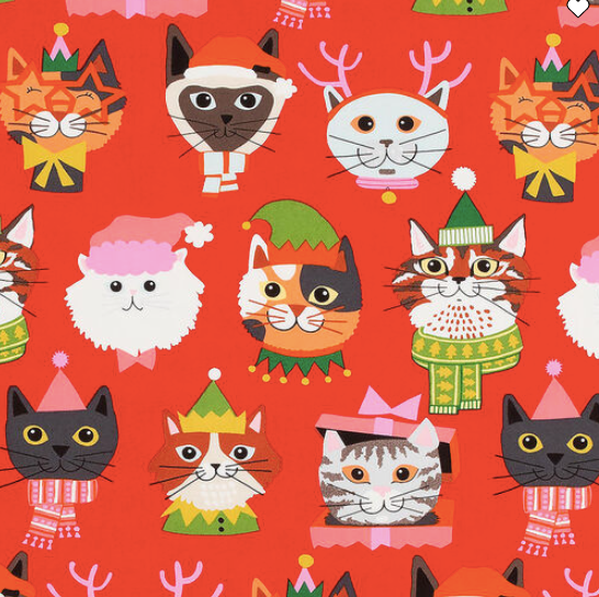 Christmas Cat Faces on Red Ponytail Hat