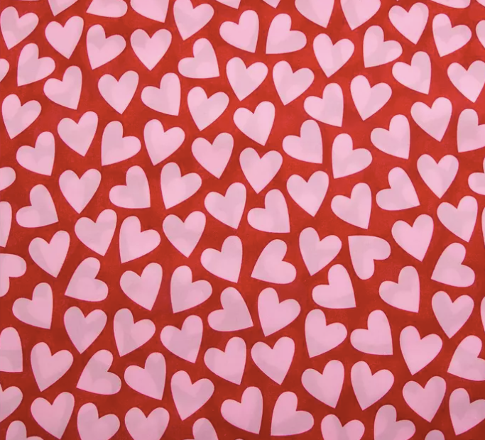 Valentine's Day Pink Hearts on Red Bouffant Scrub Cap | Handmade Surgical Hat for Nurses