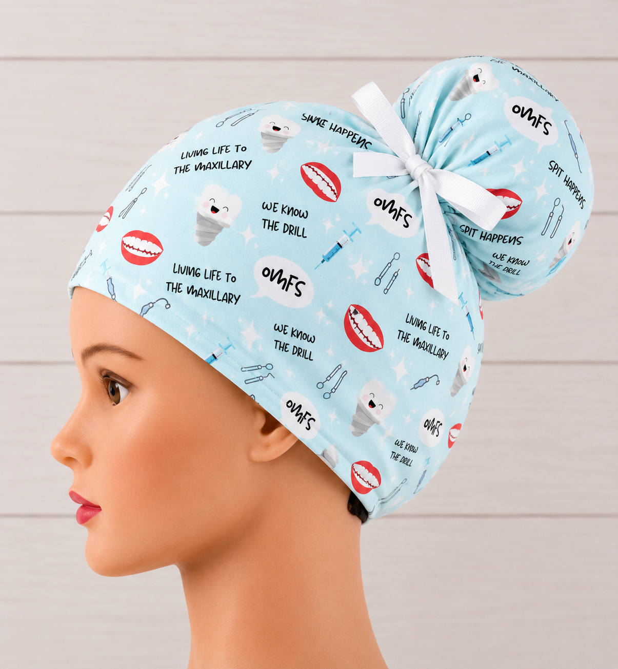 Spit Happens, Oral Surgery High Bun Scrub Cap - Chic2Surgery