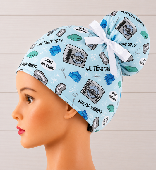 Sterile Processing, We Fight Dirty High Bun Scrub Cap - Chic2Surgery