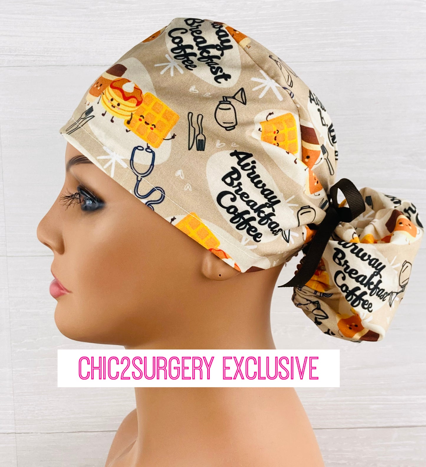 Anesthesia Breakfast Ponytail Scrub Cap