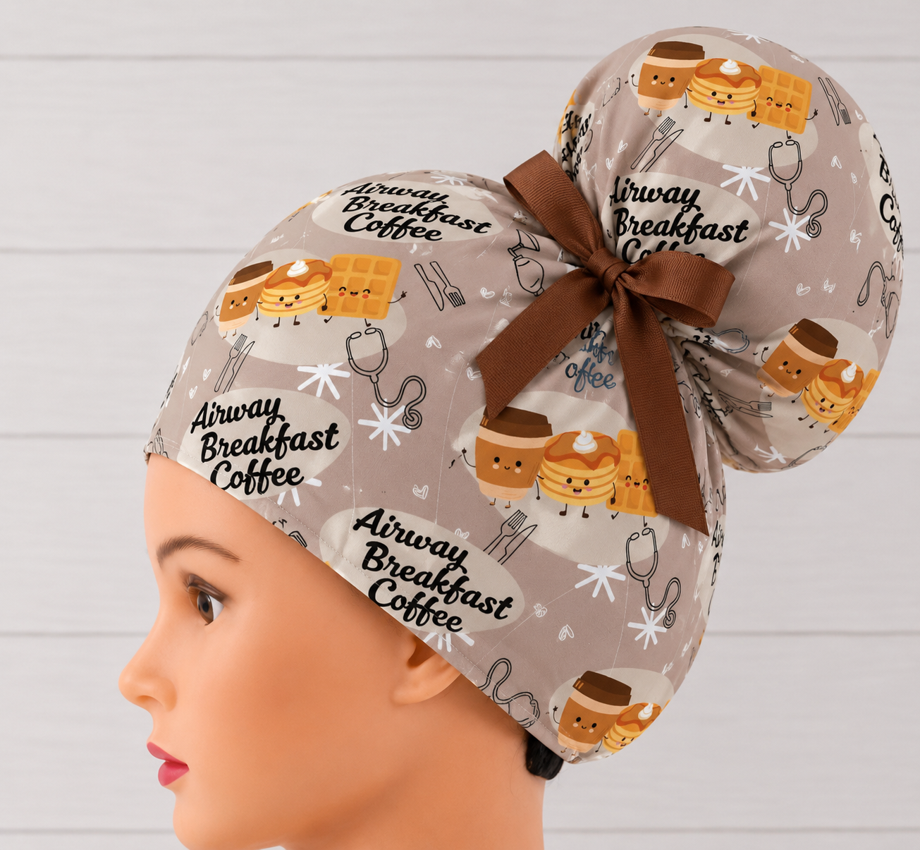Anesthesia Breakfast High Bun Scrub Cap - Chic2Surgery