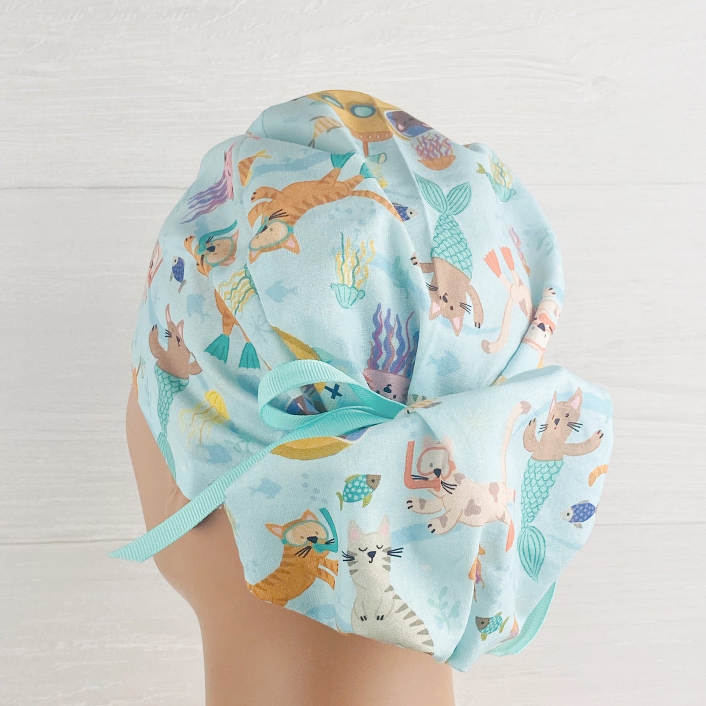 Aqua Kitties Ponytail Hat