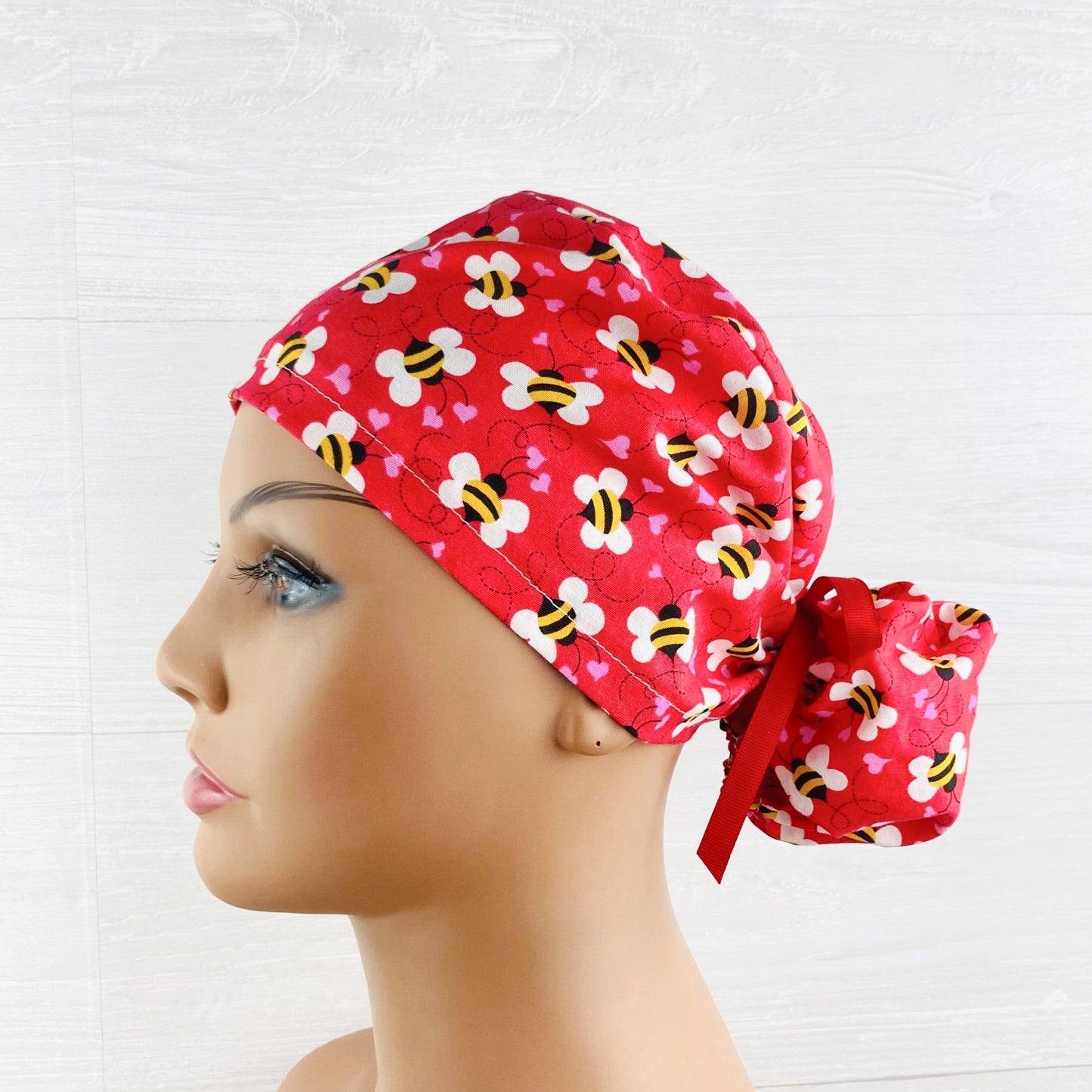 Bees and Hearts Ponytail Hat