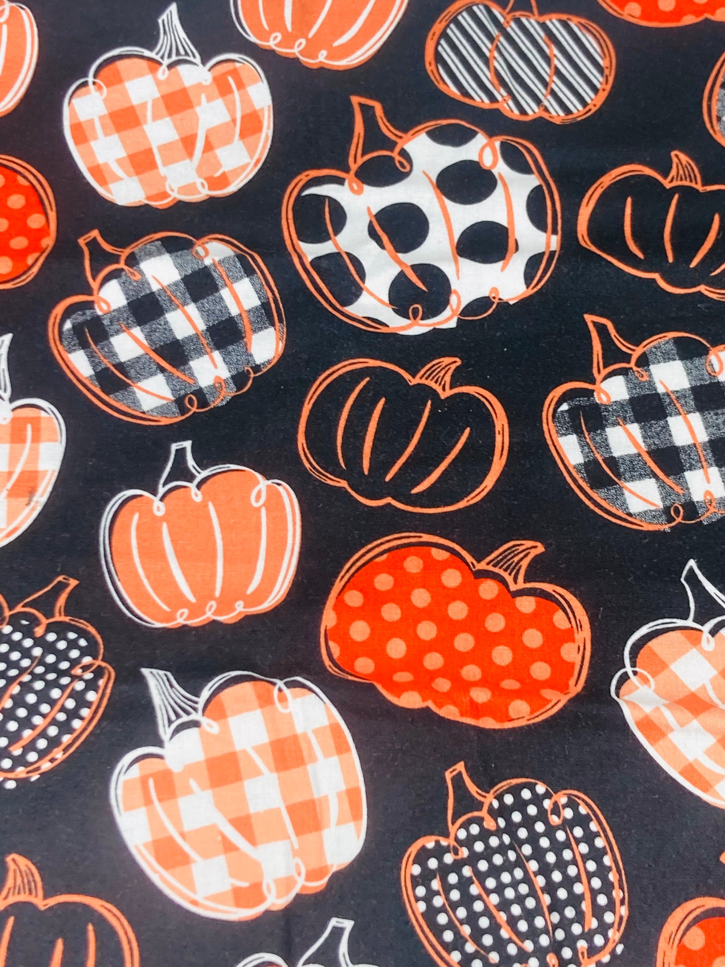 Plaid Pumpkins on Black Fall Bouffant Scrub Cap | Handmade Surgical Hat for Nurses