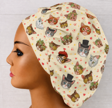 Cat Faces Bouffant Scrub Cap | Handmade Surgical Hat for Nurses