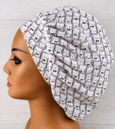 Black and White Cats Bouffant Scrub Cap | Handmade Surgical Hat for Nurses