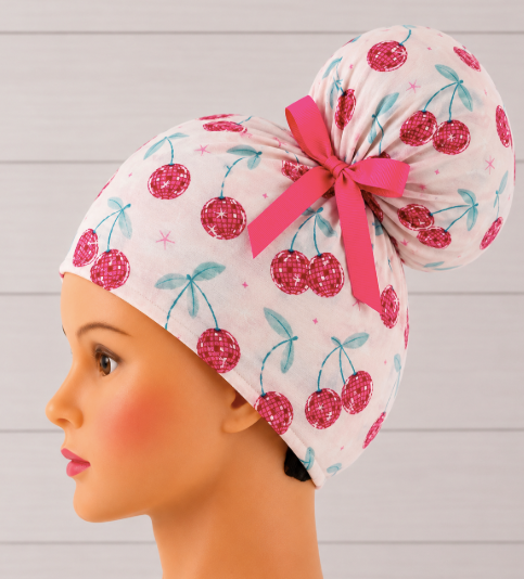Cherry Disco Balls High Bun Scrub Cap - Chic2Surgery