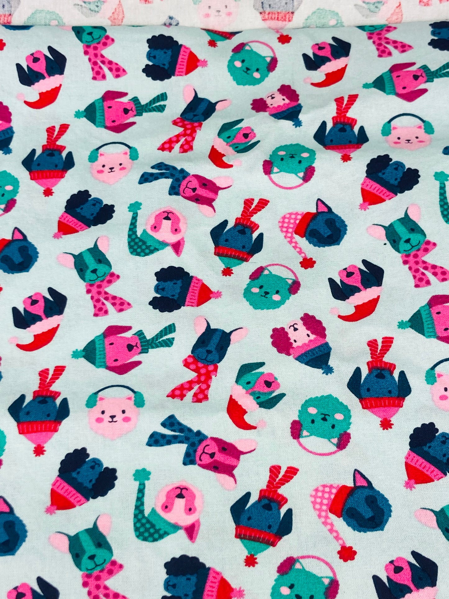 Winter Dogs on Blue Bouffant Scrub Cap | Handmade Surgical Hat for Nurses