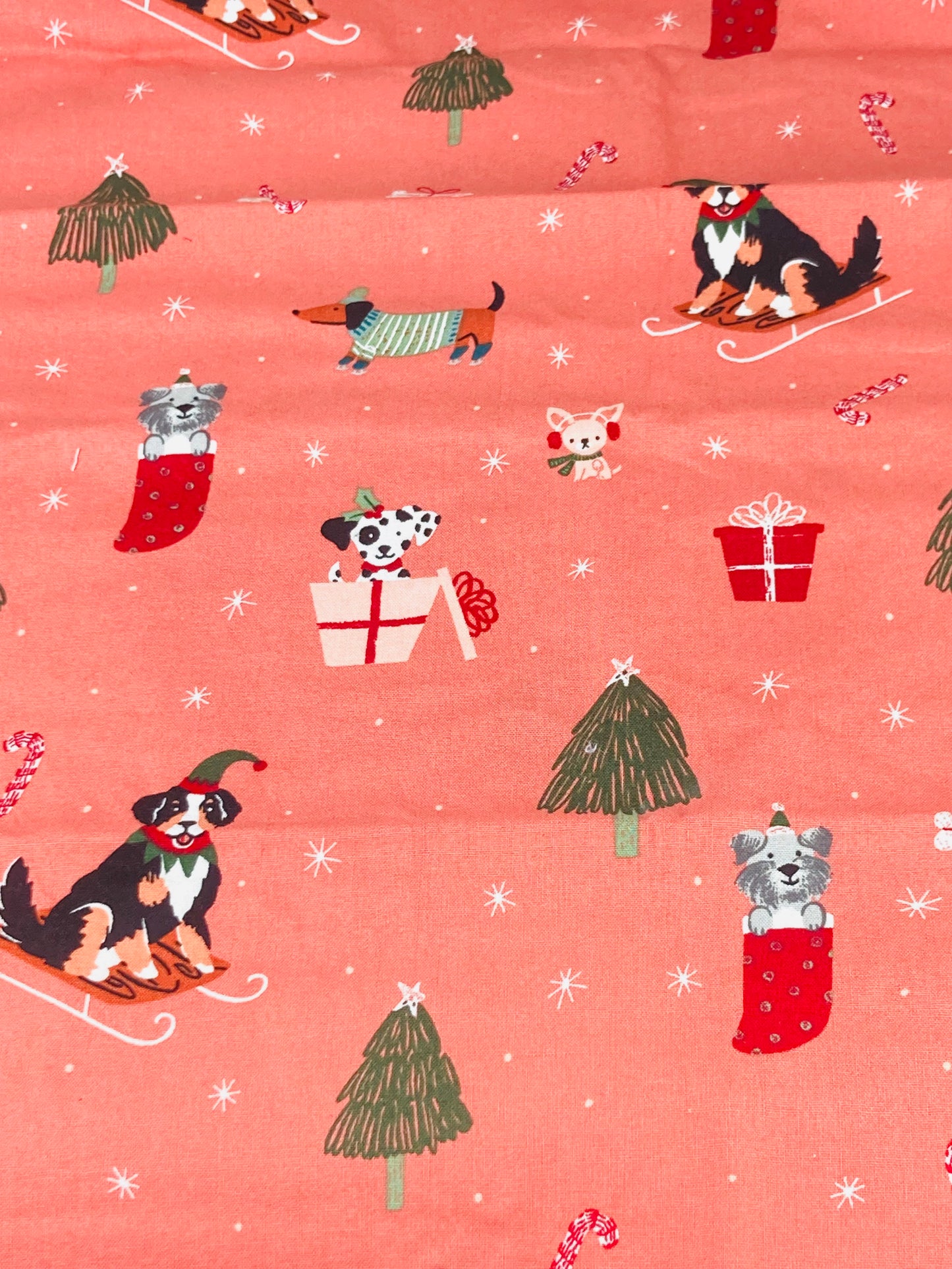 Christmas Dogs on Pink Bouffant Scrub Cap | Handmade Surgical Hat for Nurses
