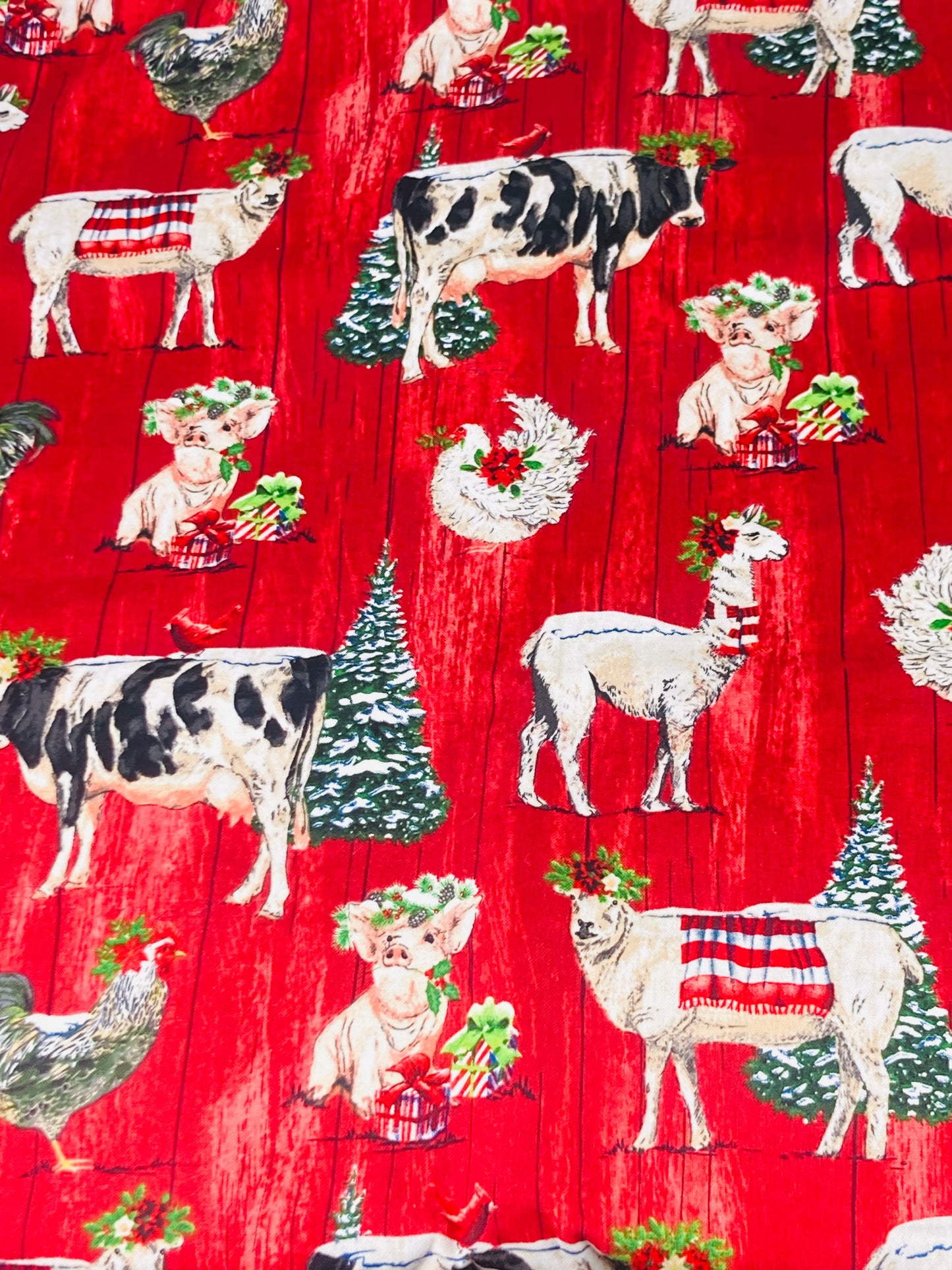 Christmas Farm Animals Blue Bouffant Scrub Cap | Handmade Surgical Hat for Nurses