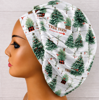 Christmas Tree Farm Bouffant Scrub Cap | Handmade Surgical Hat for Nurses