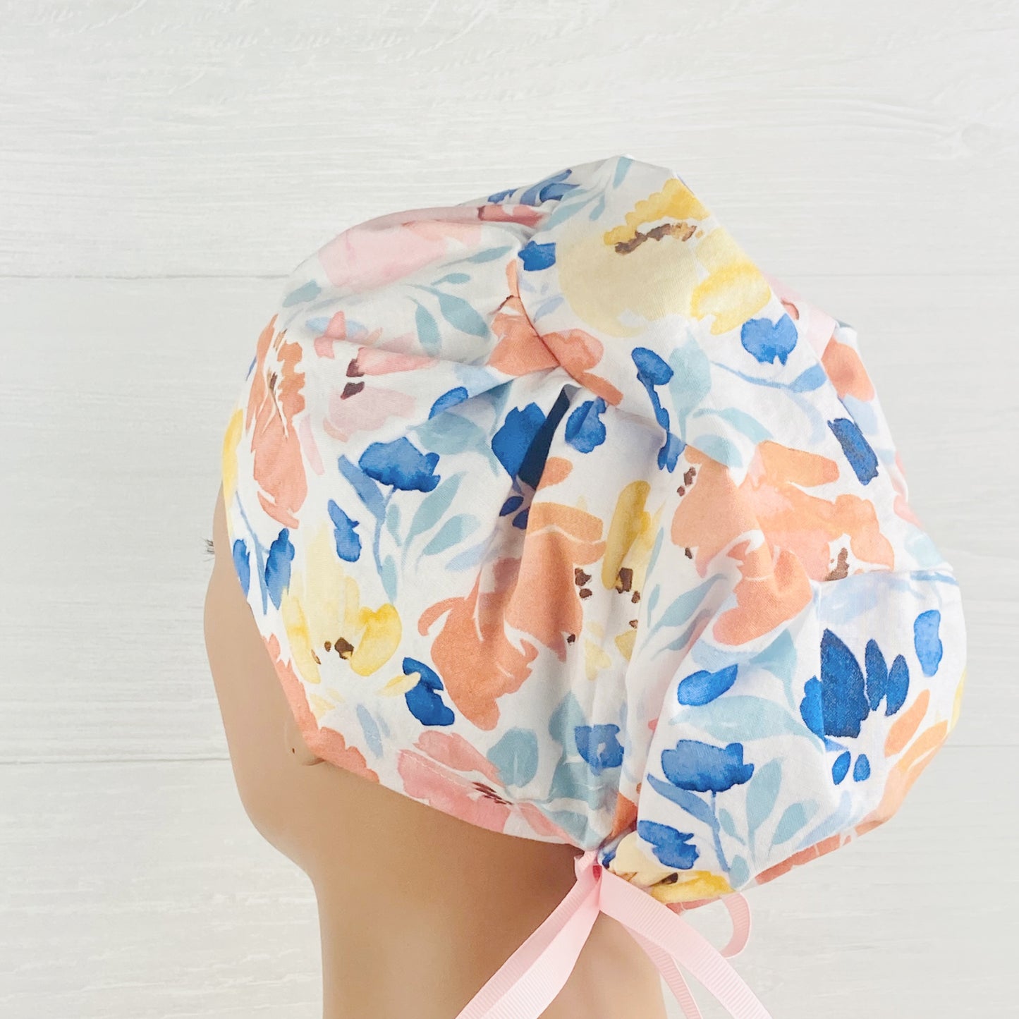Coral and Navy Floral Women's Tieback Hat