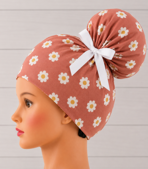 Coral Floral High Bun Scrub Cap - Chic2Surgery