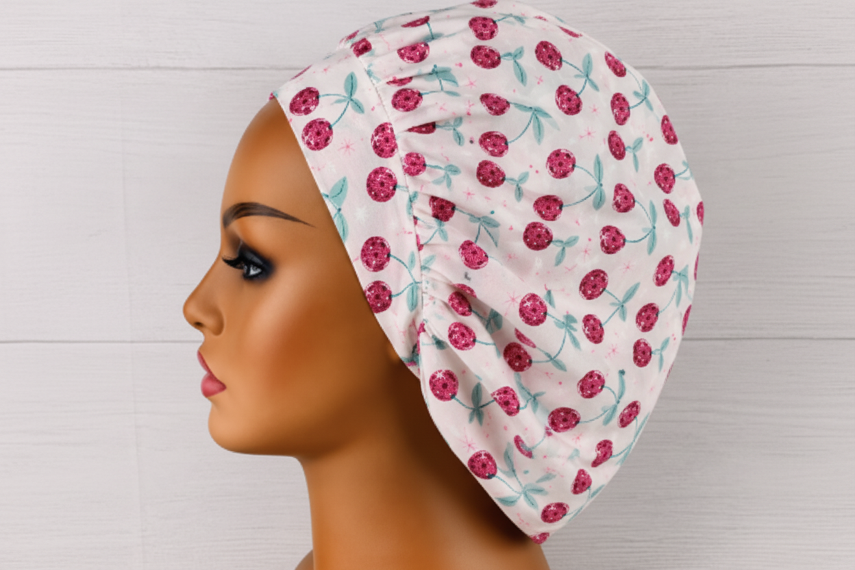Disco Cherries Bouffant Scrub Cap | Handmade Surgical Hat for Nurses