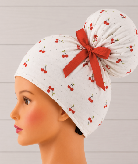 Dots And Cherries High Bun Scrub Cap - Chic2Surgery
