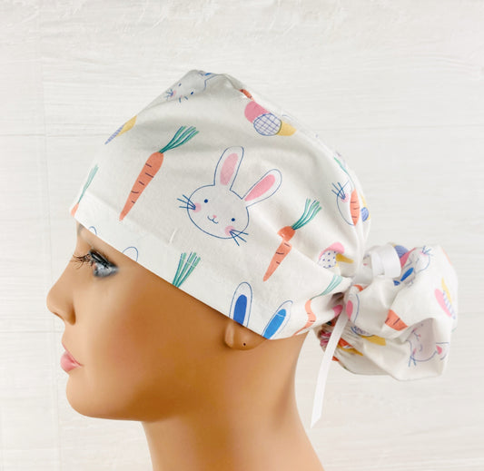 Easter Bunnies on White Ponytail Hat
