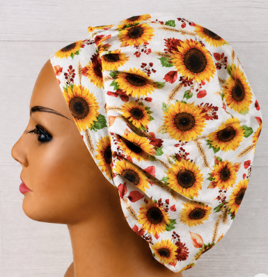Sunflower Harvest Fall Bouffant Scrub Cap | Handmade Surgical Hat for Nurses