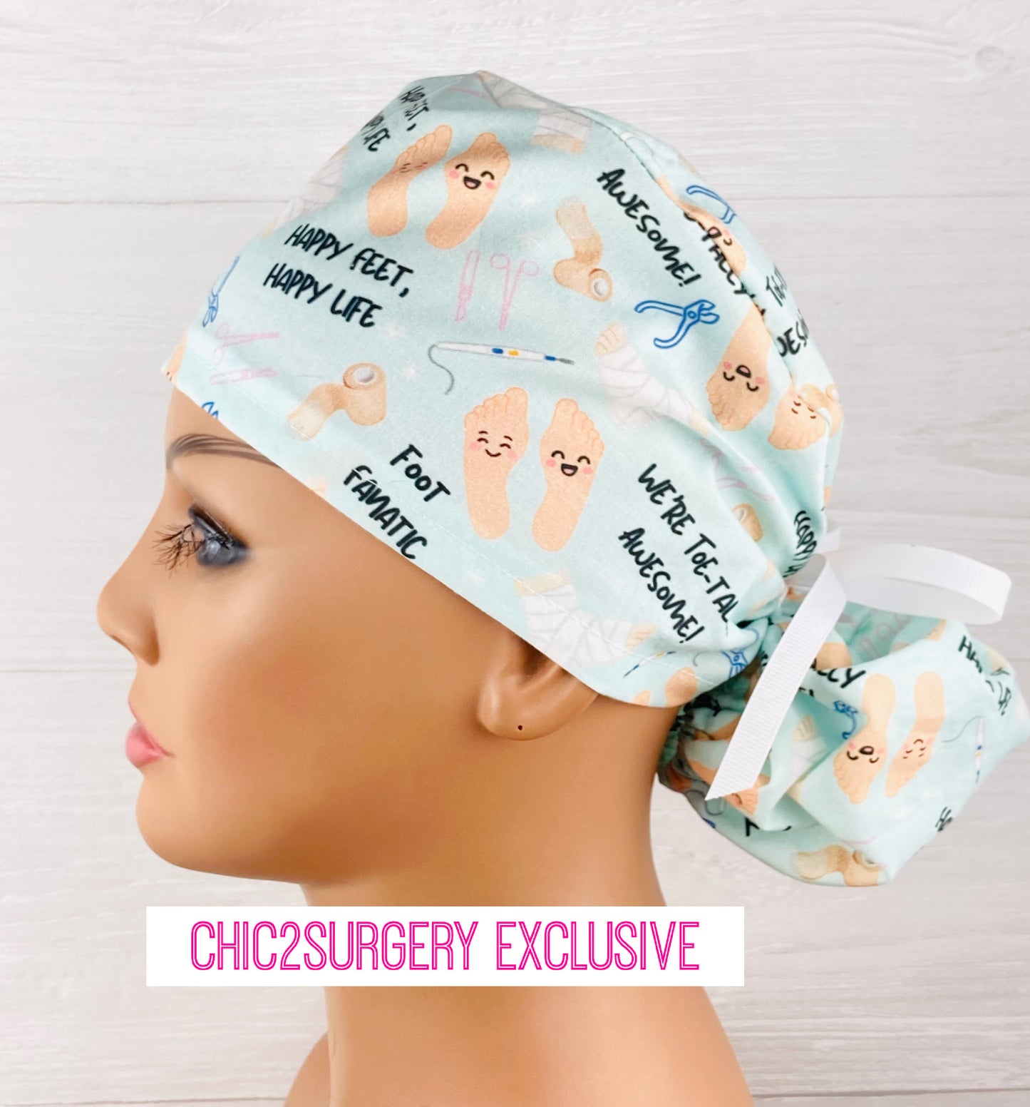 Foot Fanantic Podiatry Ponytail Scrub Cap