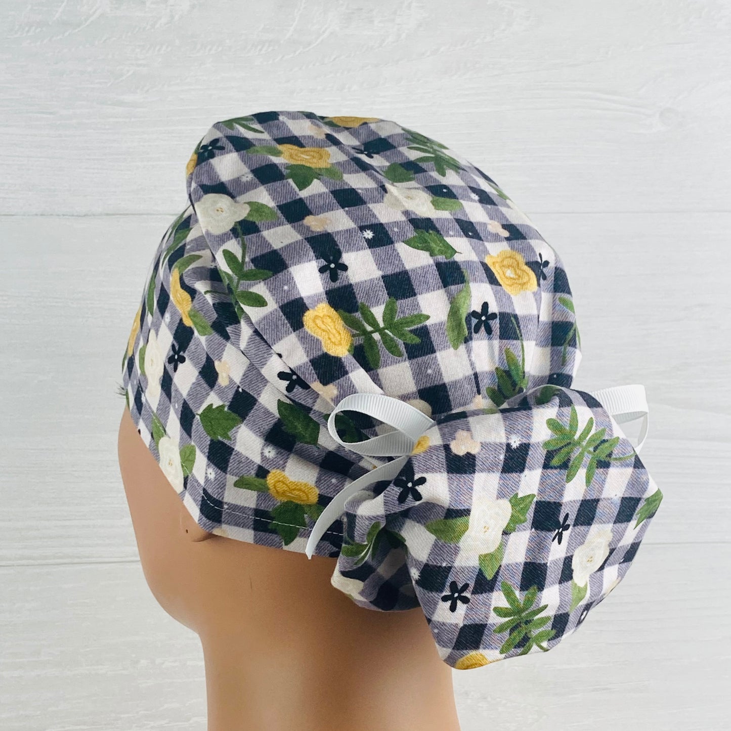 Plaid Floral Ponytail Hat