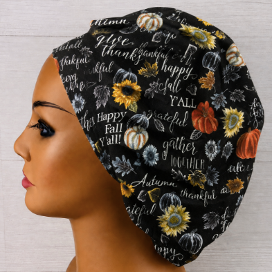 Harvest Words Fall Bouffant Scrub Cap | Handmade Surgical Hat for Nurses