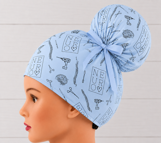 Neuro Love Blue High Bun Scrub Cap - Chic2Surgery