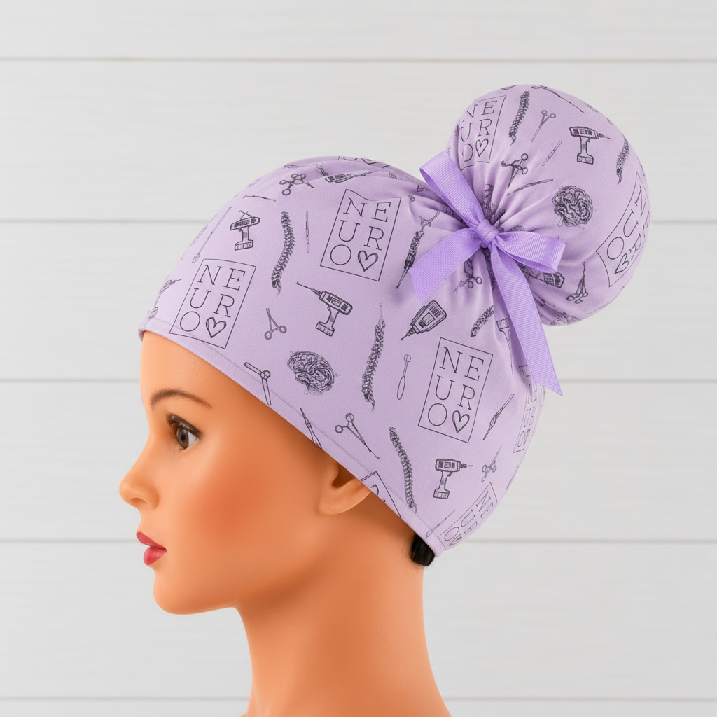 Neuro Love Purple High Bun Scrub Cap - Chic2Surgery