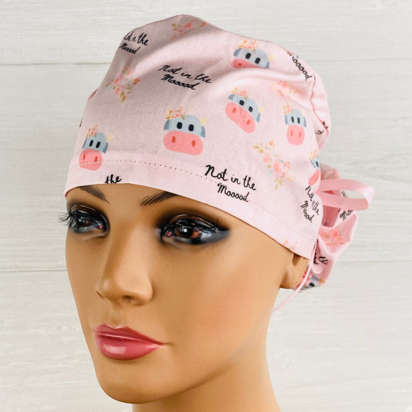Not in the Mooood Pink Ponytail Scrub Hat