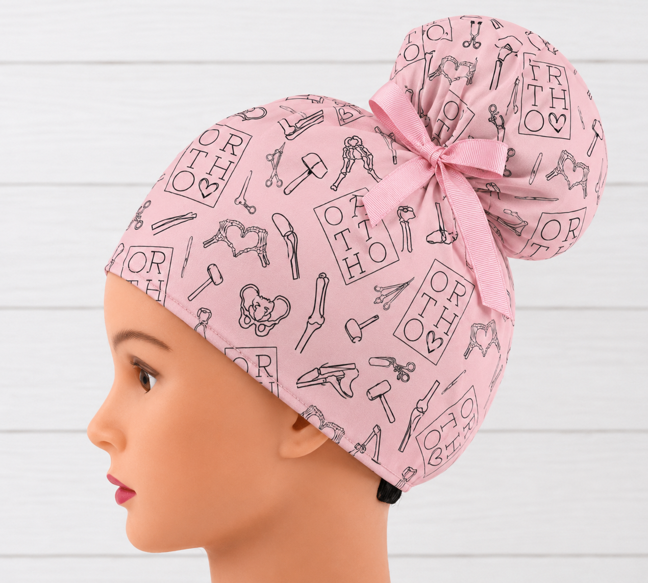 Ortho Love Pink High Bun Scrub Cap - Chic2Surgery