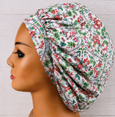 Ornate Christmas Bouffant Scrub Cap | Handmade Surgical Hat for Nurses