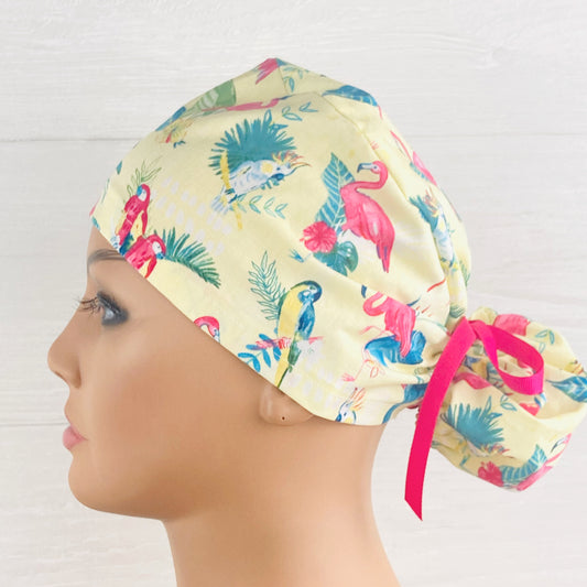 Parrots and Flamingos Ponytail Hat