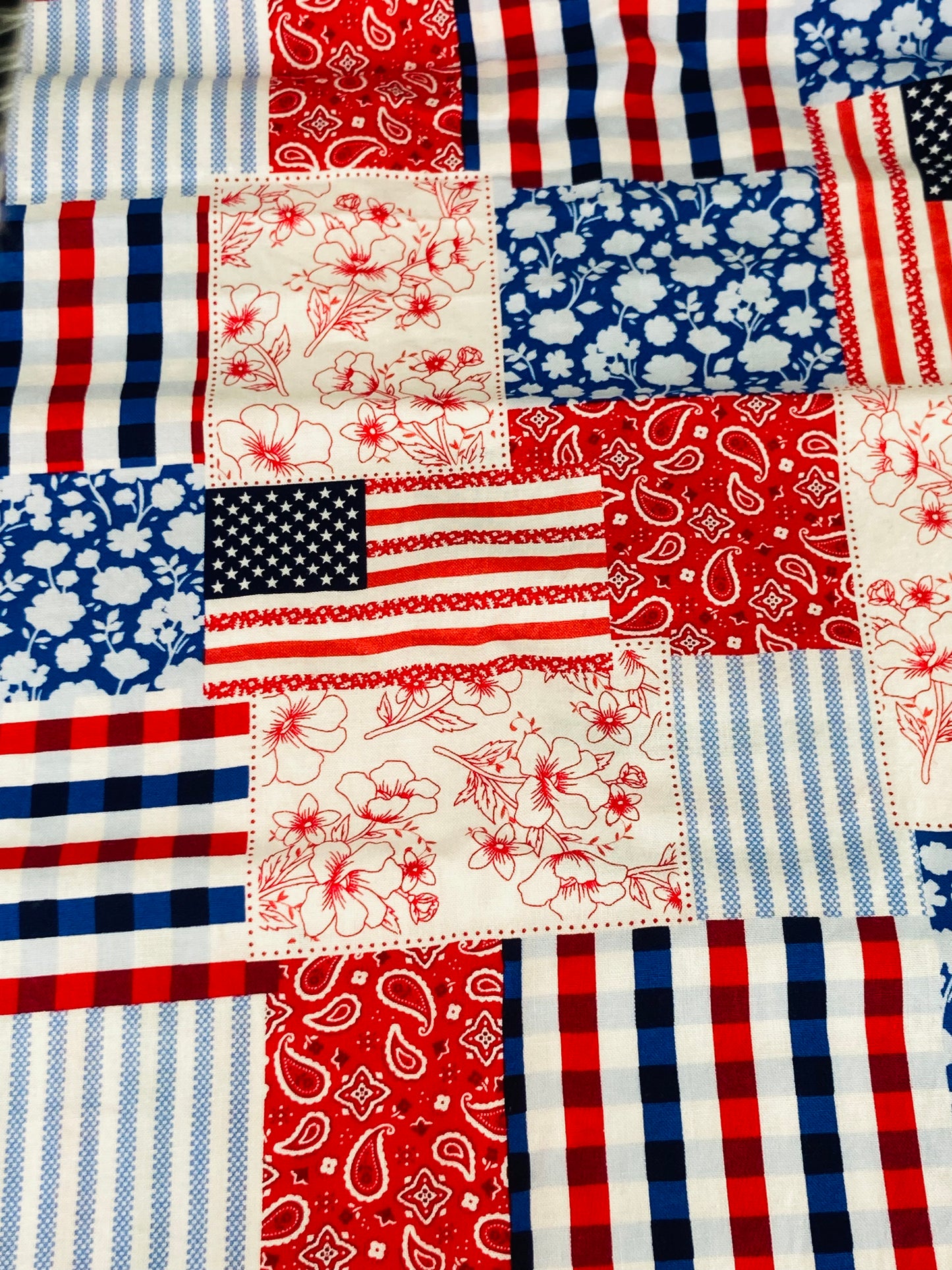 Patriotic July 4th Quilted Patchwork Bouffant Scrub Cap | Handmade Surgical Hat for Nurses
